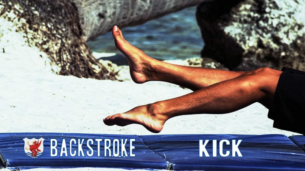Often backstrokers will kick with too much knee bend, causing an increase in the frontal drag and slowing them down.  Learn how to kick in backstroke with a tighter motion using a straighter leg.