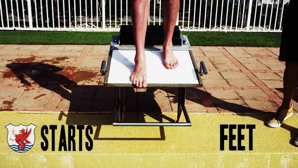 Learn the proper distance one should maintain between feet both side to side and back to front on the modern starting block.