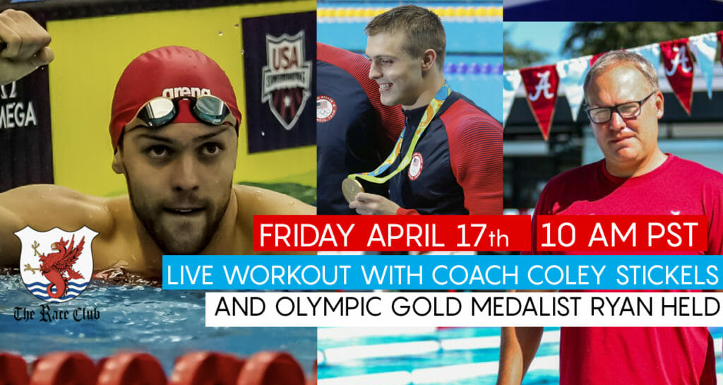 Join us for a  FREE Webinar Friday, April 17th, 1 PM EASTERN TIME, with Head Coach of Alabama Swimming, Coley Stickels and Olympic Gold Medalist Ryan Held. Coley is known for his unique and innovative dryland routines.  This week he will demonstrate the exercises in our Lane 2 TRX Dryland Sequence live and answer your own questions about the sequences... so get your gear and be ready to join us!!!